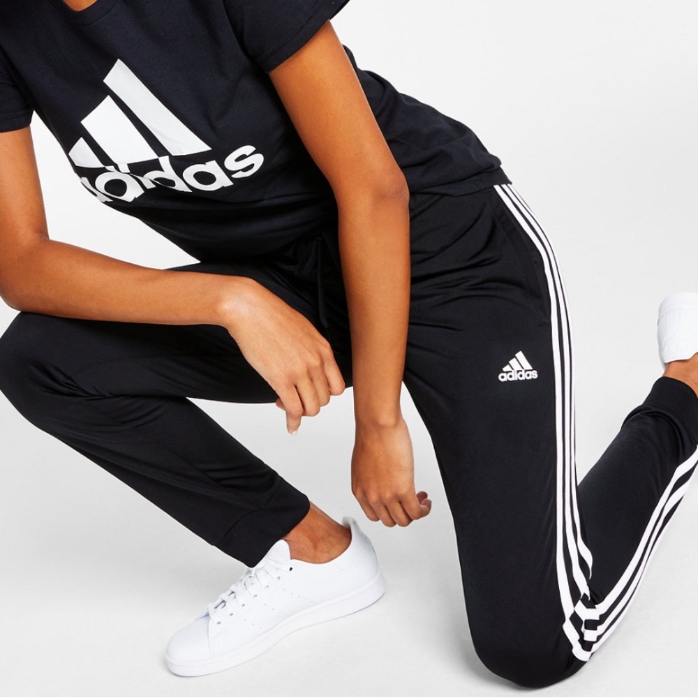 •Essential Tricot• Black & White Three Stipe Adidas Track Pants